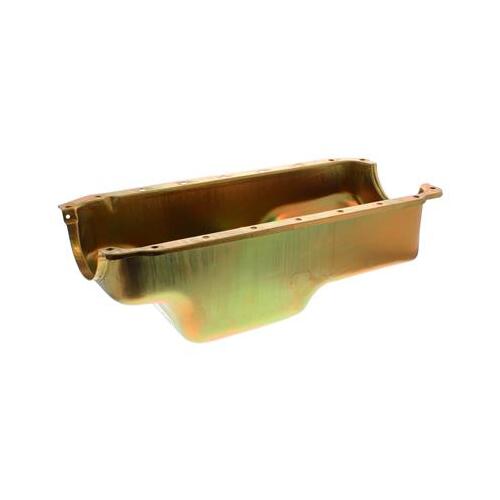 MILODON Oil Pan, Steel, Gold Iridite, 4 qt, Mopar, 360, A, B and E Bodies, Internal Oil Control Baffle, Each