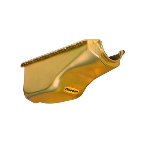 MILODON Oil Pan, Stock Replacement, Rear Sump, 6 qt., Steel, Gold Iridited, For Chrysler, 354 Early Hemi, 392 Early Hemi