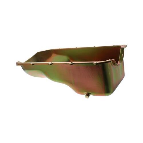 MILODON Oil Pan, Steel, Gold Iridite, 4 qt, For Pontiac, V8, Internal Oil Control Baffle, Each