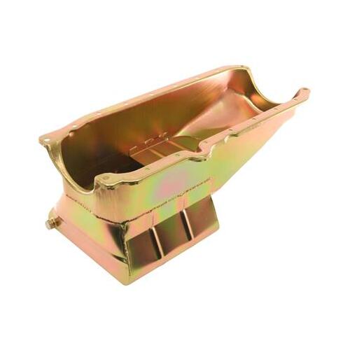MILODON Oil Pan, Steel, Gold Iridite, 7 qt., For Chevrolet, Small Block, 1986 and Up, RH Dipstick, Each