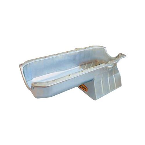 MILODON Oil Pan, Steel, Clear Zinc Plated, 6 qt, For Chevrolet, Small Block, Stroker, Without Windage Tray, LH Dipstick, Each
