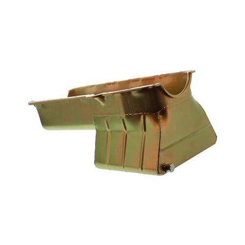 MILODON Oil Pan, Steel, Gold Iridite, 6 qt., For Chevrolet, Small Block, Stroker, With Windage Tray, LH Dipstick, Each