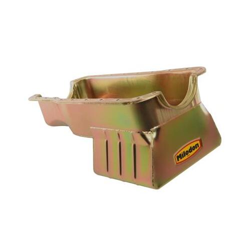 MILODON Oil Pan, Steel, Gold Iridite, 8 qt, For Ford, 351W, Fits Pre-1973 Front Sump Chassis, Each