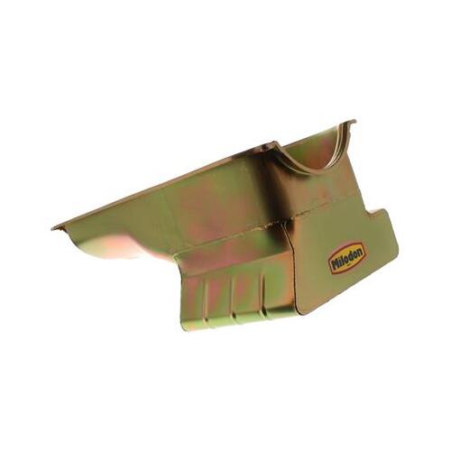 MILODON Oil Pan, Steel, Gold Iridite, 8 qt, For Ford, 351C, Fits Pre-1973 Front Sump Chassis, Each