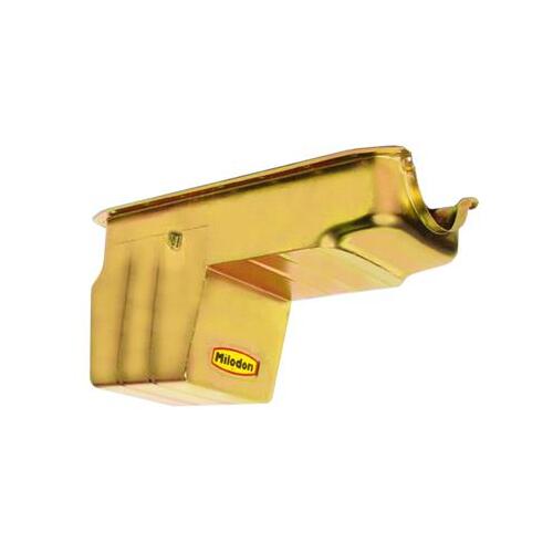 MILODON Oil Pan, Steel, Gold Iridite, 8 qt, Mopar, Magnum Small Block, 318, Ram Pickups, Each