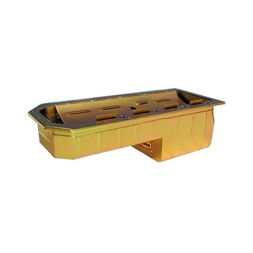MILODON Oil Pan, Drag Race, Rear Sump, 6 qt, Steel, Gold Iridited, 7.00 in. Depth, For Chrysler, 5.7L Hemi, 6.1L Hemi