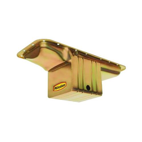 MILODON Oil Pan, Steel, Gold Iridite, 7 qt, Mopar, Big Block, B/RB, Fits A, B and E Bodies, External Sump, Each