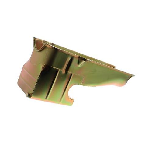 MILODON Oil Pan, Steel, Gold Iridite, 6 qt, For Chevrolet, Small Block, Dart SHP, RH Dipstick, Each
