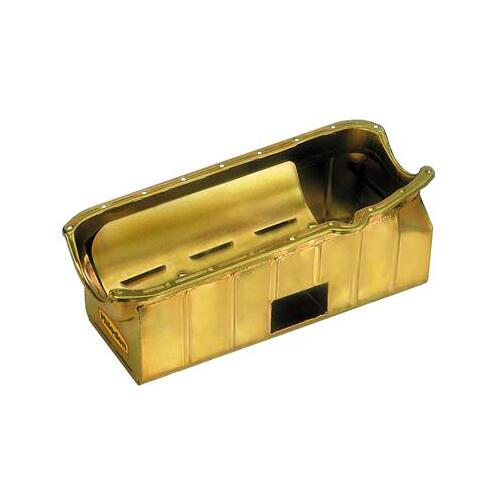 MILODON Oil Pan, Steel, Gold Iridite, 7 qt., For Chevrolet, Small Block, LH Dipstick, Each