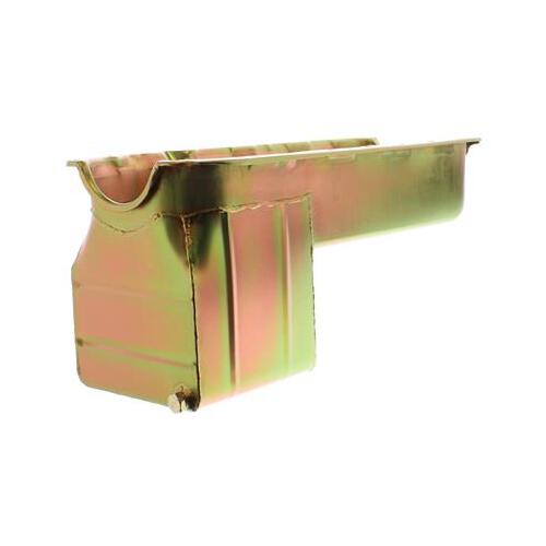 MILODON Oil Pan, Steel, Gold Iridite, 6 qt, For Chevrolet, Small Block, LH Dipstick, For Chevrolet, Pickup, SUV, Each