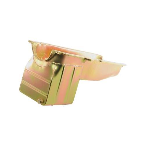 MILODON Oil Pan, Steel, Gold Iridite, 5 qt., For Chevrolet, Small Block, 86-Up RH Dipstick, Pickup, SUV, Each