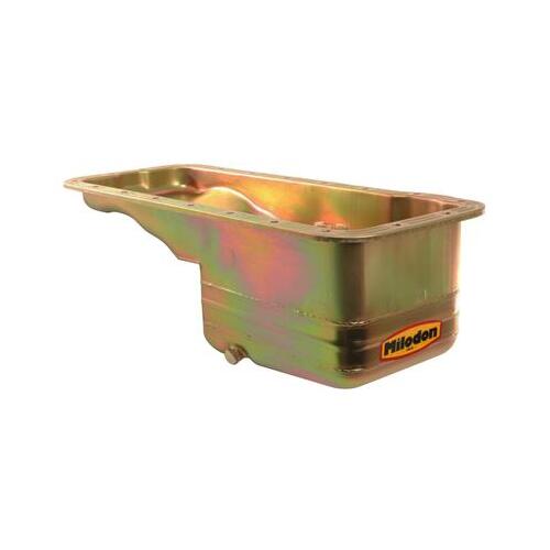 MILODON Oil Pan, Steel, Gold Iridite, 7 qt, For Ford, Big Block, FE, Fits Pre-1973 Front Sump Chassis, Each