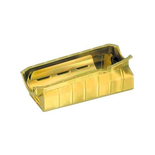 MILODON Oil Pan, Steel, Gold Iridite, 7 qt., For Chevrolet, Small Block, LH Dipstick, Fits Tube Chassis, Each