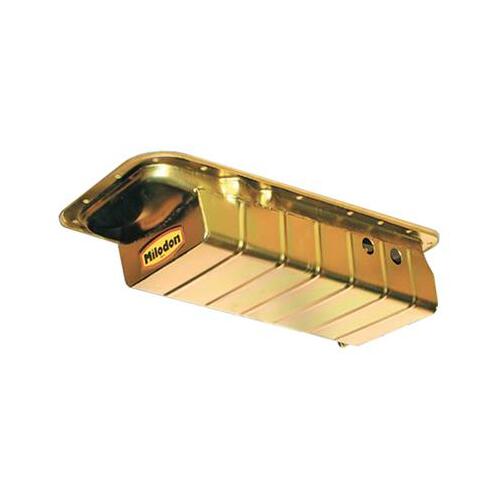 MILODON Oil Pan, Steel, Gold Iridite, 7 qt, Mopar, Big Block, B/RB/Hemi, Fits Chassis with Magnum Crossmember, Each
