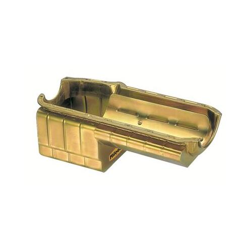 MILODON Oil Pan, Steel, Gold Iridite, 5 qt, For Chevrolet, Small Block, Dart SHP Block, ProCompetition Full Kickout, Each