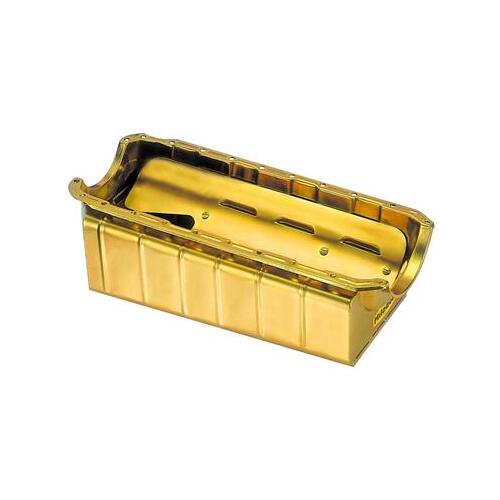 MILODON Oil Pan, Steel, Gold Iridite, 8 qt., For Chevrolet, Big Block, Mark IV, Fits Tube Chassis, Passenger Kickout, Each