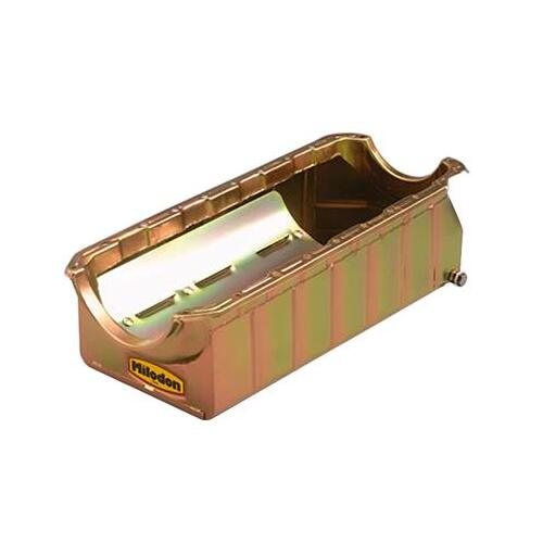 MILODON Oil Pan, Steel, Gold Iridite, 8 qt, For Chevrolet, Big Block, Mark IV, Fits Tube Chassis, Pan Dipstick, Each