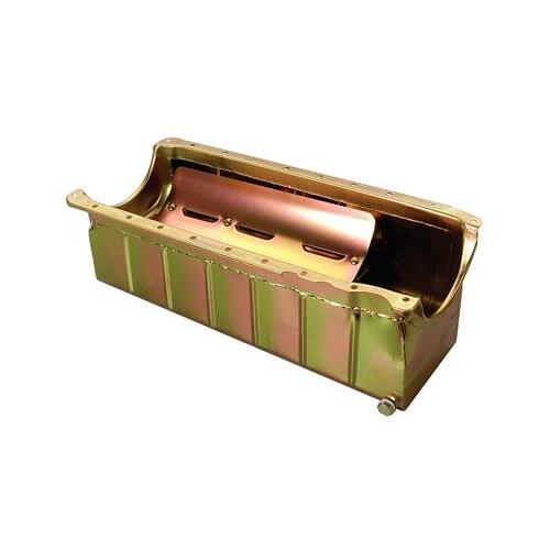 MILODON Oil Pan, Steel, Gold Iridite, 8 qt, For Chevrolet, Big Block, Mark V, Fits Tube Chassis, Each
