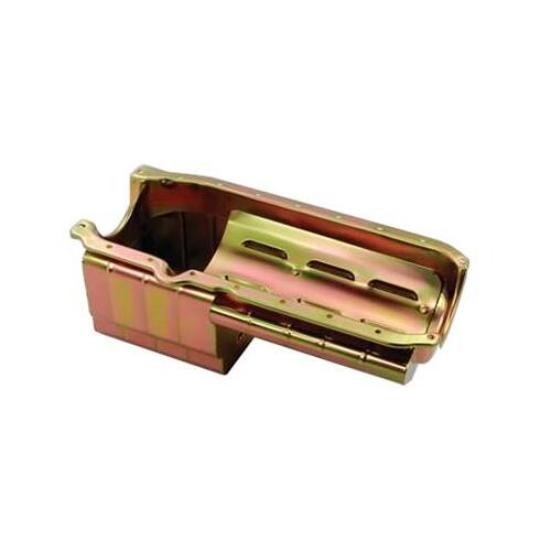 MILODON Oil Pan, Steel, Gold Iridite, 6 qt, For Chevrolet, Big Block, Mark V, Fits Stock and Tube Chassis, Each
