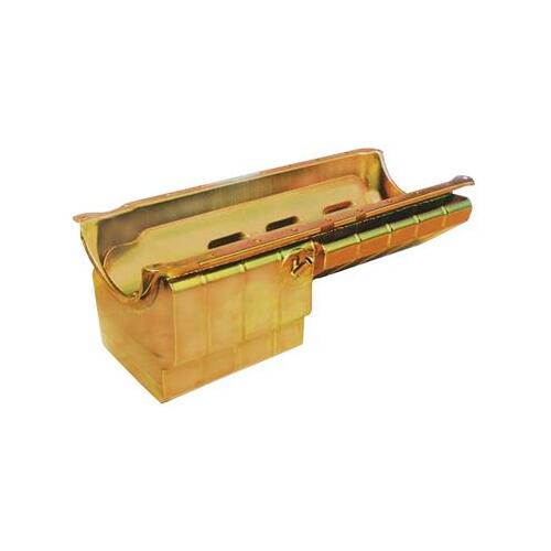 MILODON Oil Pan, Steel, Gold Iridite, 6 qt, For Chevrolet, Big Block, Mark V, Fits Stock and Tube Chassis, RH Dipstick, Each