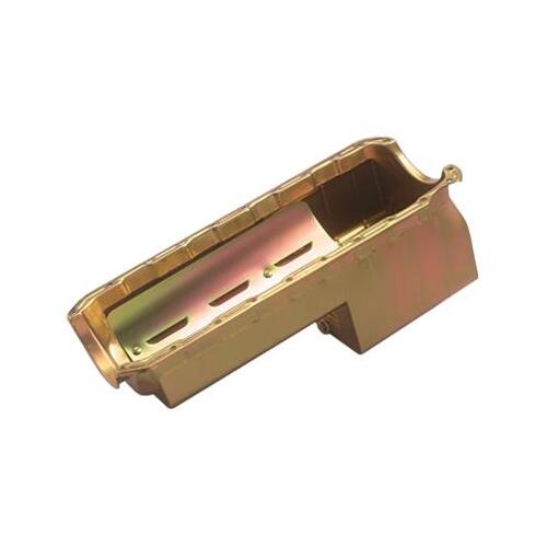 MILODON Oil Pan, Steel, Gold Iridite, 6 qt, For Chevrolet, Big Block, Mark IV, Fits Stock and Tube Chassis, Dipstick, Each