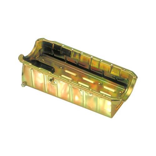 MILODON Oil Pan, Steel, Gold Iridite, 8 qt, For Chevrolet, Big Block, Mark IV, Fits Tube Chassis, RH Dipstick, Each