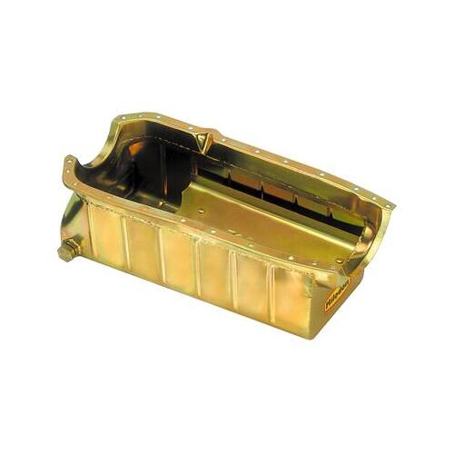 MILODON Oil Pan, Steel, Gold Iridite, 10 qt., For Oldsmobile V8, Marine, Fits Jet Boat, 4 Point Mount, Each