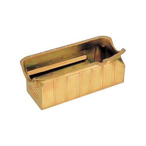 MILODON Oil Pan, Steel, Gold Iridite, 8 qt, For Chevrolet, Small Block, Marine, LH Dipstick, Fits I/O Engines, Each