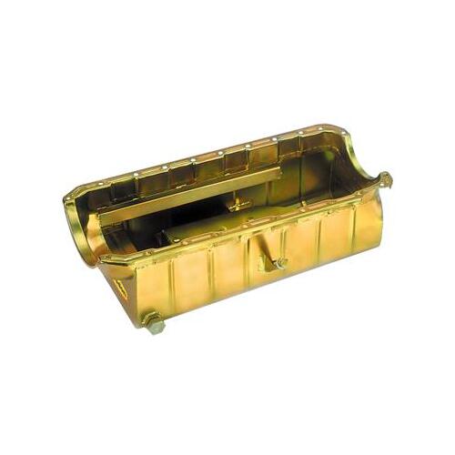 MILODON Oil Pan, Steel, Gold Iridite, 9 qt., For Chevrolet, Big Block, Mark IV, Marine, Fits V-Drive, Each