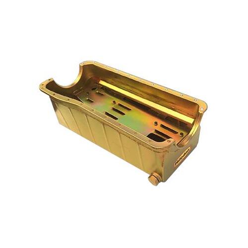 MILODON Oil Pan, Steel, Gold Iridite, 10 qt., For Ford, Big Block, 429/460, Fits Jet Boat with Flywheel Aft., Each
