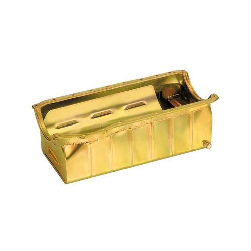 MILODON Oil Pan, Steel, Gold Iridite, 8 qt., For Ford, Small Block, 351C, Fits Tube Chassis, Each
