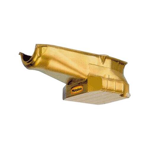 MILODON Oil Pan, Steel, Gold Iridite, 7 qt, For Chevrolet, Small Block, LH Dipstick, Fits Hobby & Street Stock, Each