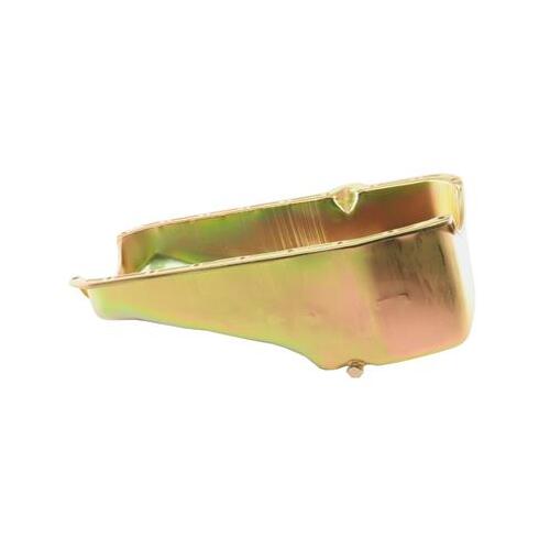MILODON Oil Pan, Steel, Gold Iridite, 5 qt, For Chevrolet, Small Block, Dart SHP, RH Dipstick, Fits Hobby & Claimer, Each