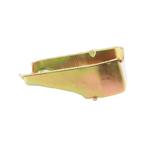 MILODON Oil Pan, Steel, Gold Iridite, 5 qt., For Chevrolet, Small Block, Dart SHP, RH Dipstick, Fits Hobby & Claimer, Each