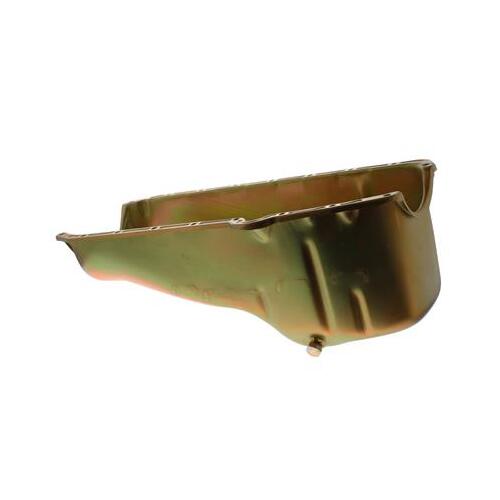 MILODON Oil Pan, Steel, Gold Iridite, 5 qt, For Chevrolet, Small Block, Each