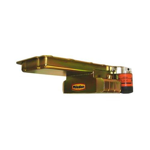 MILODON Oil Pan, Pro Touring, Steel, Gold Iridite, 7 qt, For Chevrolet, Small Block, LS Series, Competition Baffling, Each