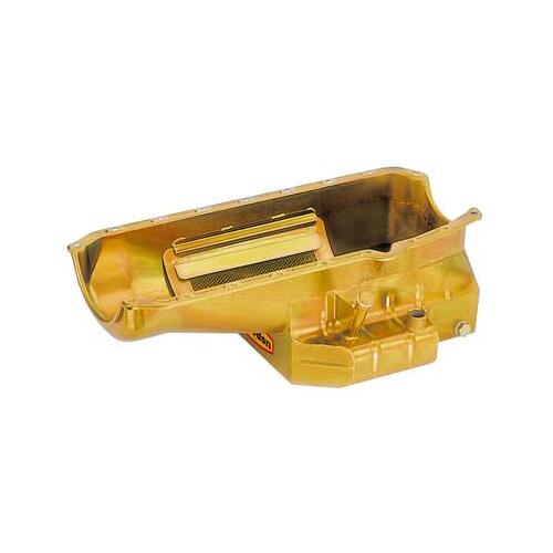 MILODON Oil Pan, Steel, Gold Iridated, 6 qt, Sprint, Modified, Dirt, Late Models, For Chevrolet, Dart SHP Small Block Gen I, Each