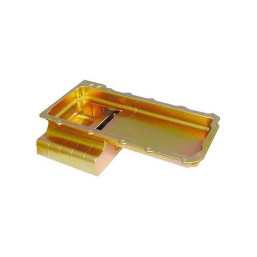 MILODON Oil Pan, Circle Track, Rear Sump, 7 qt, Steel, Gold Iridited, 5.25 in. Depth, For Chevrolet, Small Block LS, Each