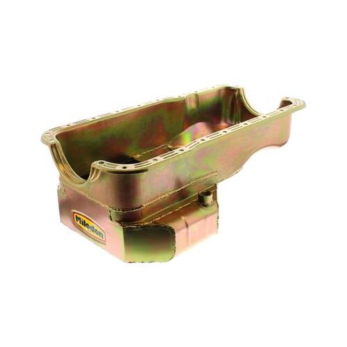 MILODON Oil Pan, Pro Touring, Steel, Gold Iridite, 7 qt, For Ford Small Block, 289/302, Fits Front Sump Chassis, Comp Baffling, Each