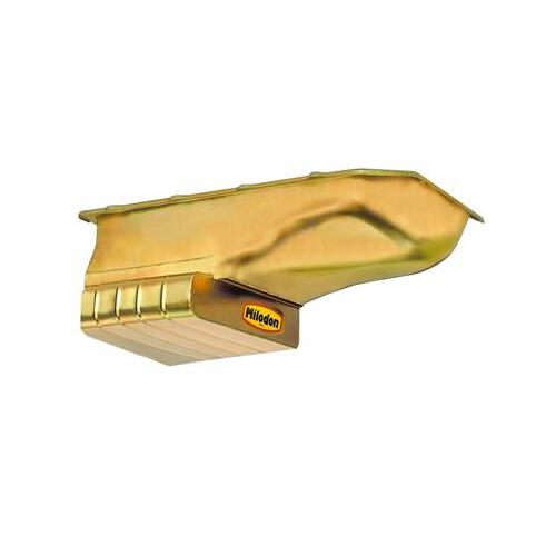 MILODON Oil Pan, Pro Touring, Steel, Gold Iridite, 7 qt, For Pontiac V8, Road Race Style, Each