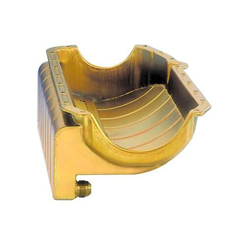 MILODON Oil Pan, Pro Touring, Steel, Gold Iridite, Dry Sump, For Chevrolet, Small Block, Kickout Design, 3 12AN Scavengers, Each