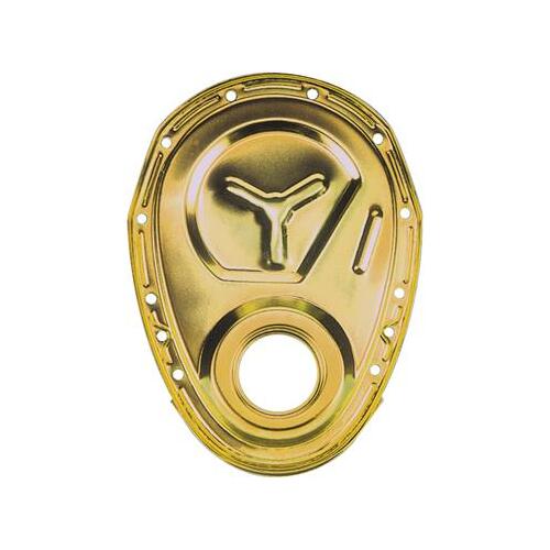 MILODON Timing Cover, 1-Piece, Steel, Gold Iridite, For Chevrolet, Small Block, Each