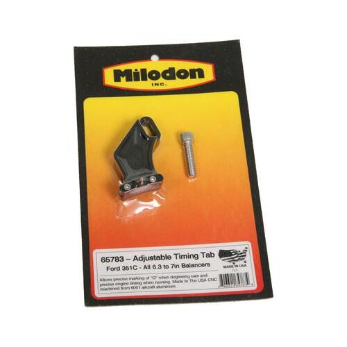 MILODON Timing Pointer, Billet Aluminum, Black, 6.300 in. - 7.000 in. Balancer Diameter, For Ford, 351C, 351M, 400, Each