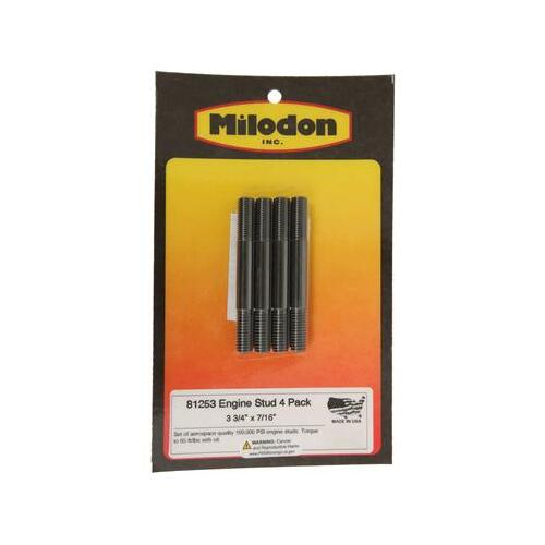 MILODON Engine Studs, Steel, Black Oxide, 1/2 in.-13 Base, 1/2 in.-20 Top, 3.800 in. Length, Set of 4