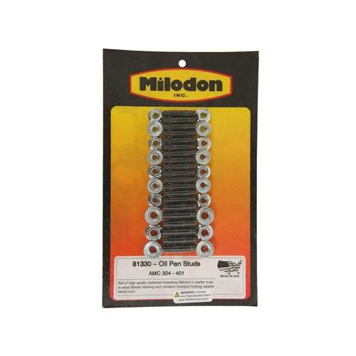 MILODON Oil Pan Studs, Steel, Black Oxide, Hex Nuts, AMC, Kit