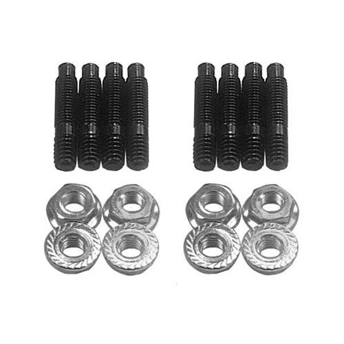 MILODON Valve Cover Studs, Black Oxide/Zinc Plated Hex, Cast and Stamped Covers, 1/4 in.-20 Thread, Set of 8