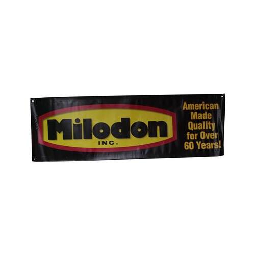 MILODON Banner, Milodon Inc., Nylon, White Background, 16 in. Length x 50 in. Width, with Grommets, Each
