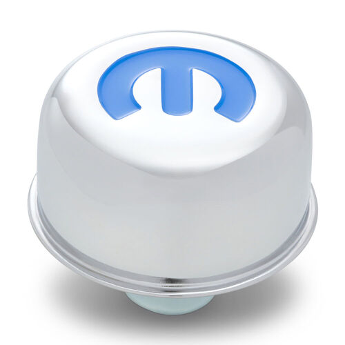 Mopar Performance , MOPAR Omega "M" Emblem Push-In Air Breather Cap, Chrome; Recessed Blue MOPAR Emblem