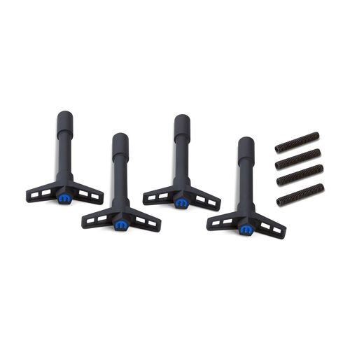 Mopar Performance , MOPAR Valve Cover Wing Nuts, Black Crinkle Finish, Blue Mopar Emblem