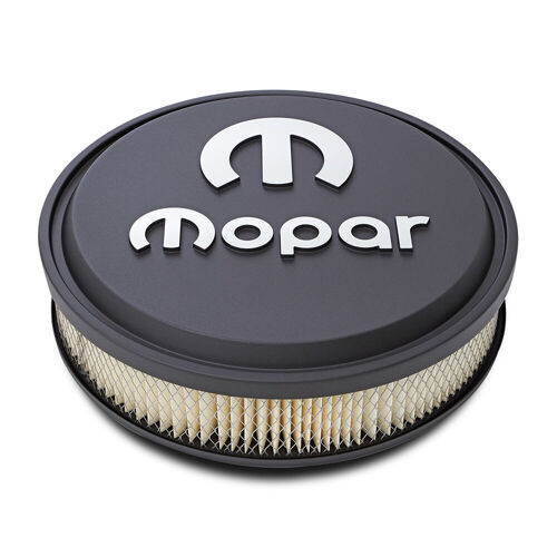 Mopar Performance Air Cleaner, Slant-Edge, Aluminium Top, Black Crinkle, Raised White Mopar Logo, 14.00 in. Diameter, Dropped 1.00 in., Each